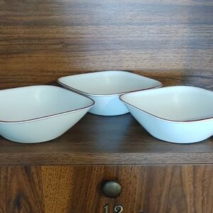 Corelle White Square Bowls with Red Accent (3)